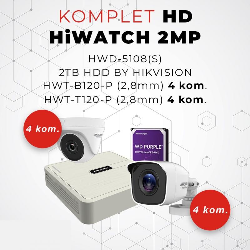 Komplet HD DOME HiWATCH 2MP 8ch Komplet HD DOME HiWATCH 2MP 8ch