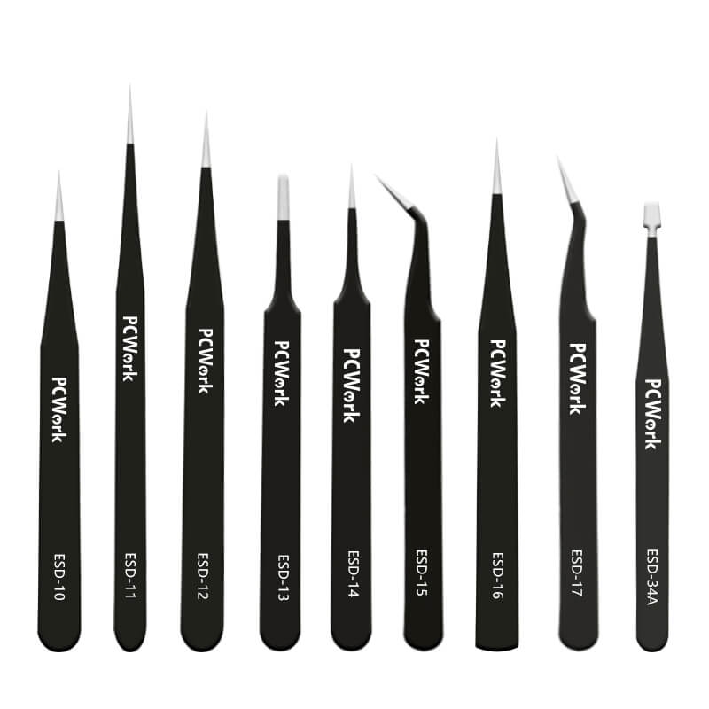 PCW08G Set pinceta, ESD sigurno, 9 komada, nehrđajući čelik
